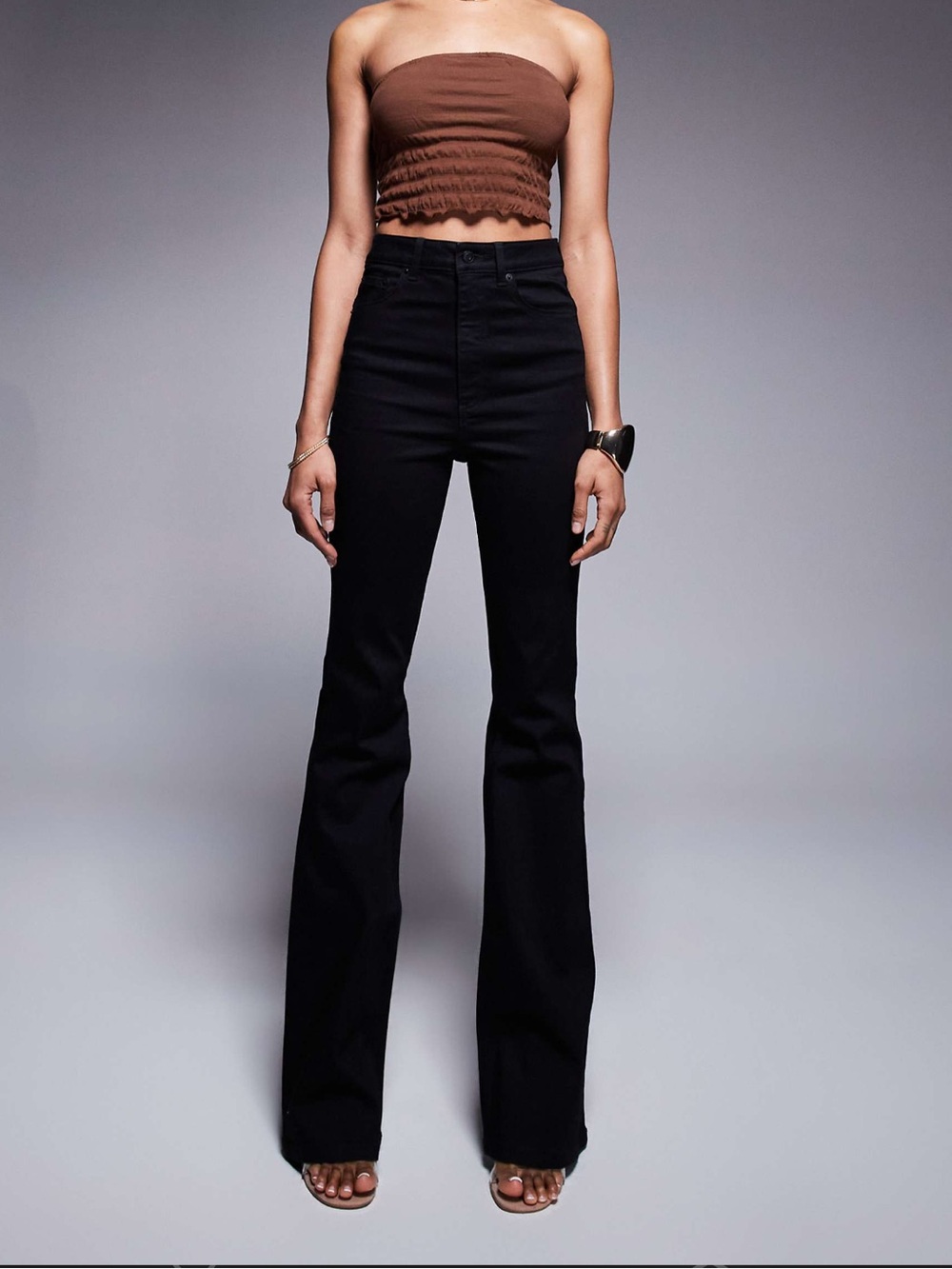 ASOS Design Tall Power Stretch Sculpt Flare Jeans in Black Size 30 Length 34